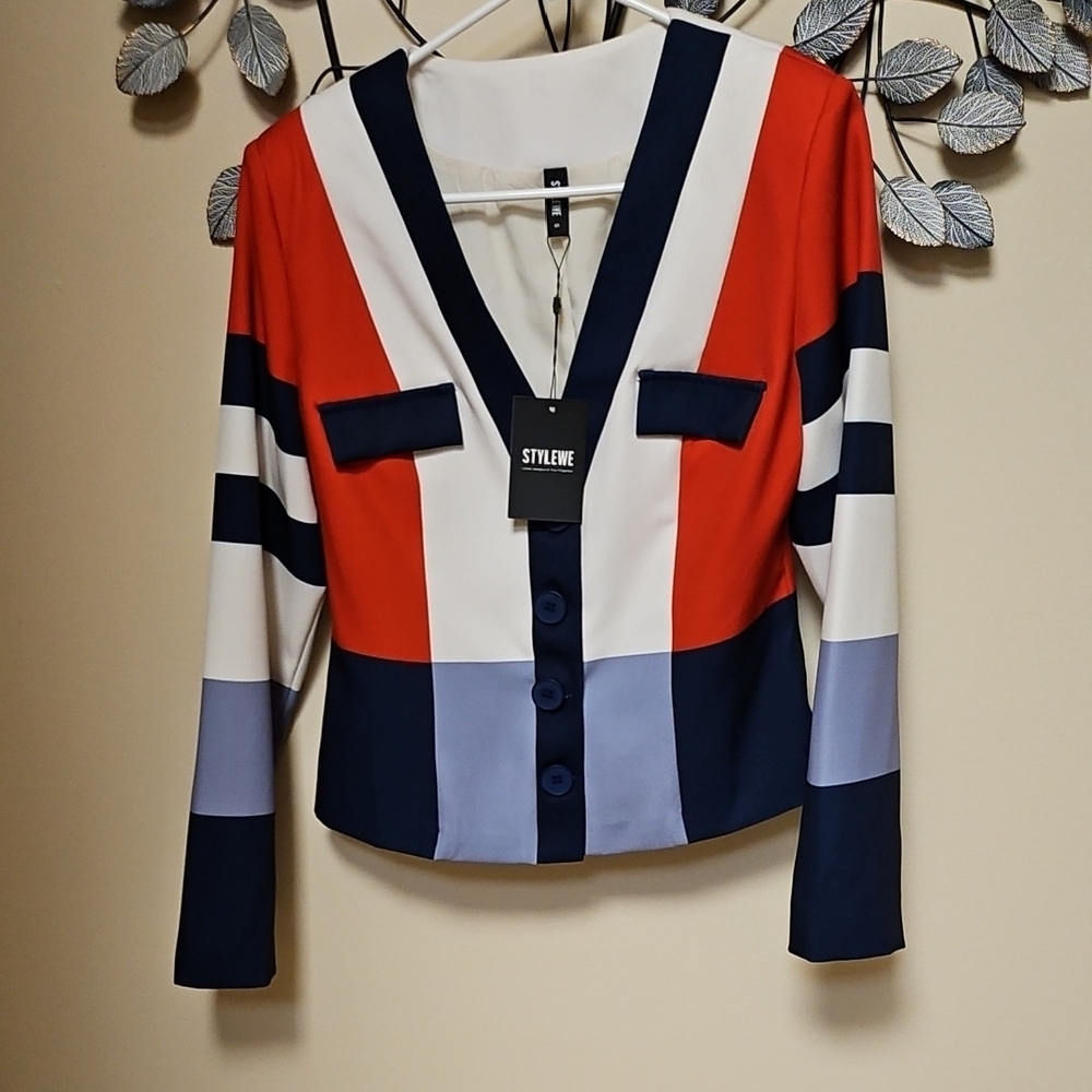 Stylish Red and Blue Striped Top by Stylein